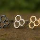 Honeycomb Stud Earrings in Sterling Silver 925  | Geometric Minimalist Jewelry for Women