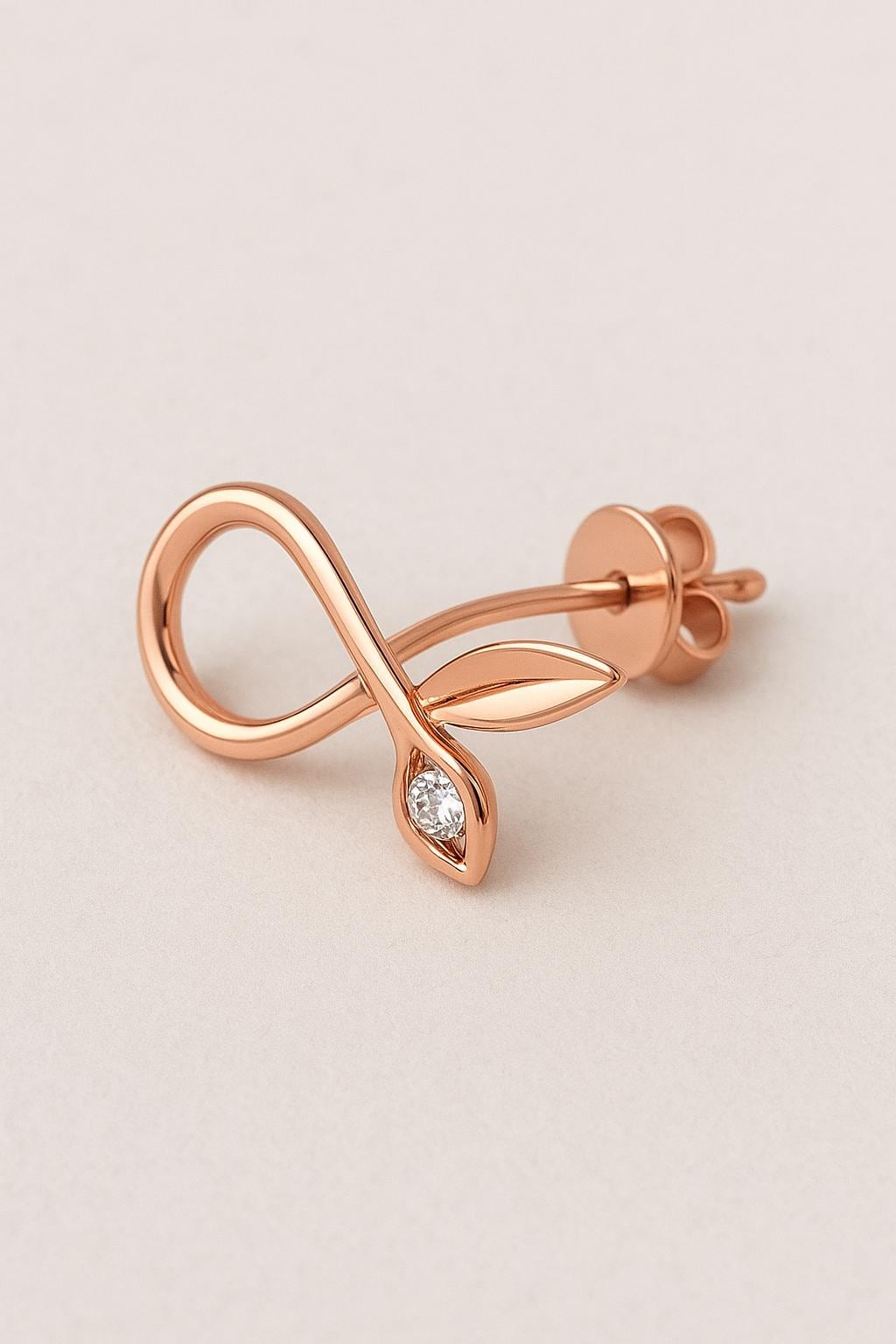 Sterling Silver Infinity Leaf Stud Earrings: Moissanite Stone Dainty Jewelry