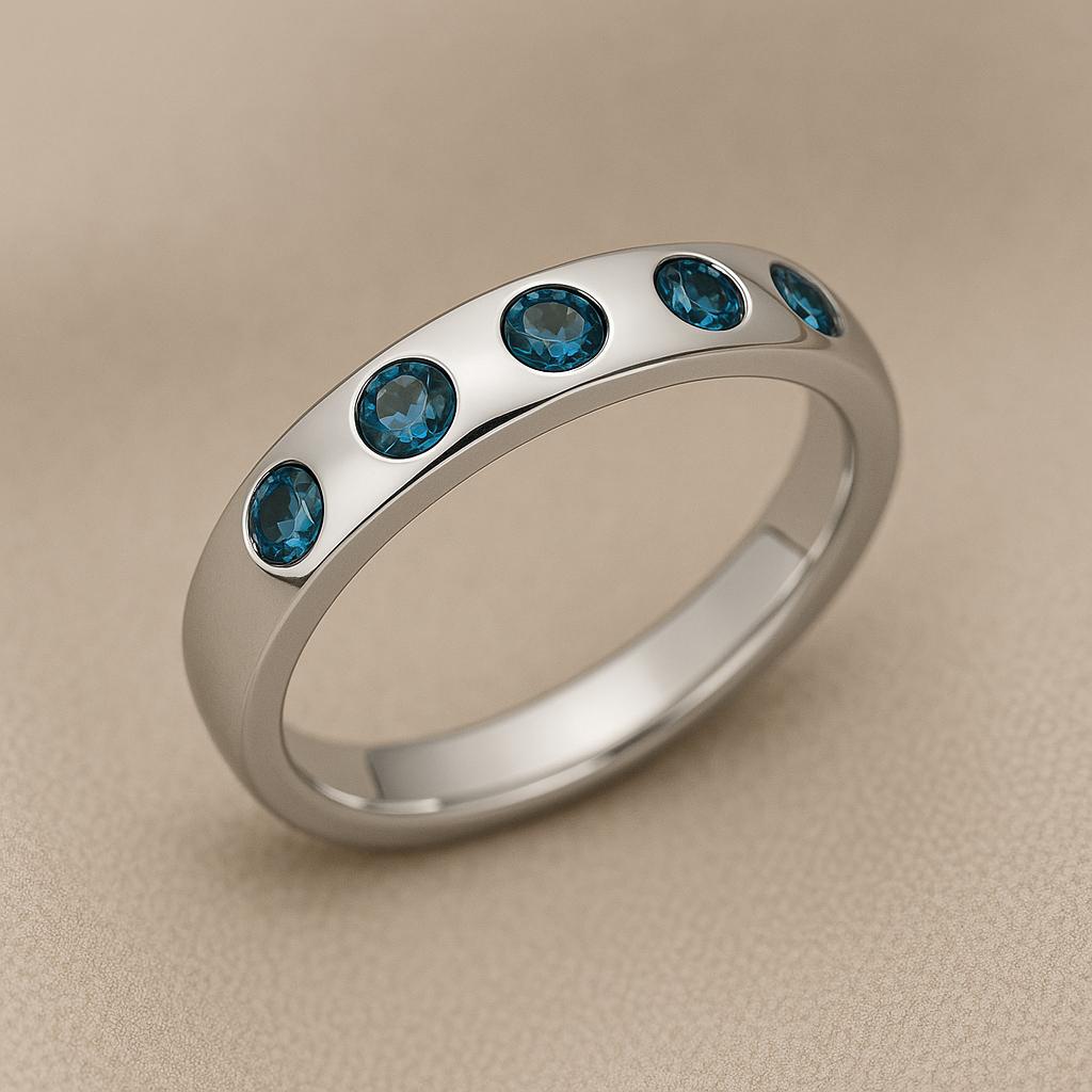 London Blue Topaz Ring | Sterling Silver Flush Set Band | Dainty Modern Unisex Jewelry Gift