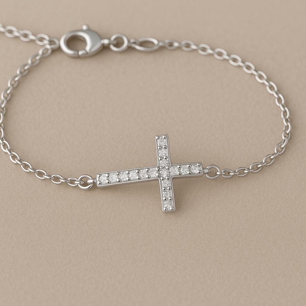 Cross Bracelet Silver 925 | Dainty CZ Stone Chain Faith Jewelry for Women