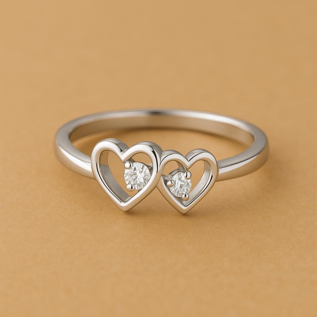 Double Heart Ring Silver 925 | CZ Stone Promise Love Ring for Women