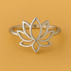 925 Silver Lotus Flower Ring – Minimalist Adjustable Open Band Yoga Jewelry for Women