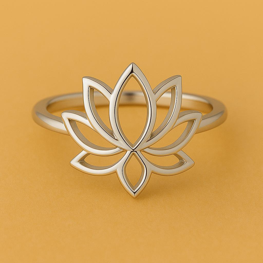 925 Silver Lotus Flower Ring – Minimalist Adjustable Open Band Yoga Jewelry for Women
