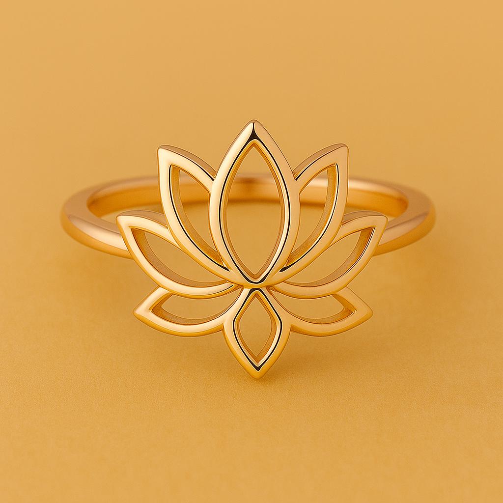 925 Silver Lotus Flower Ring – Minimalist Adjustable Open Band Yoga Jewelry for Women