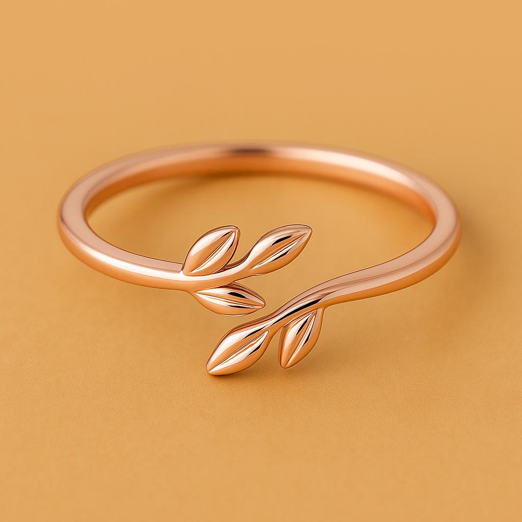 925 Silver Leaf Ring – Adjustable Nature Branch Open Band Minimalist Jewelry for Women