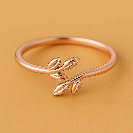 925 Silver Leaf Ring – Adjustable Nature Branch Open Band Minimalist Jewelry for Women