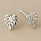 Sterling Silver Monstera Leaf Stud Earrings: Tropical Minimalist Jewelry