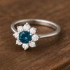 Sterling Silver london Topaz Flower Ring: CZ Halo, Elegant Jewelry Gift
