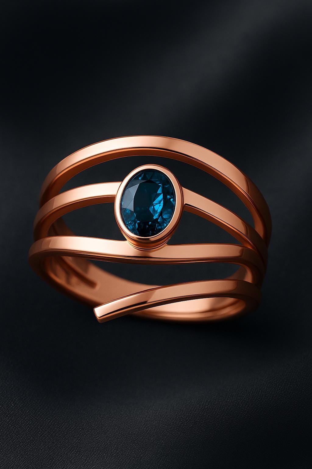 Sterling Silver London Blue Topaz Ring – Oval Bezel Set Wrap Shank Modern Statement Jewelry