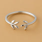Sterling Silver Leaf Ring: Adjustable Open Band Minimalist Jewelry