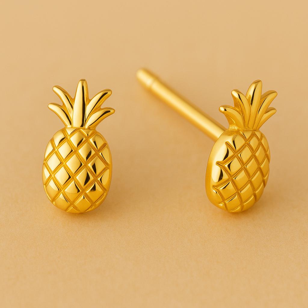 Sterling Silver Pineapple Stud Earrings: Tropical 925 Silver Jewelry