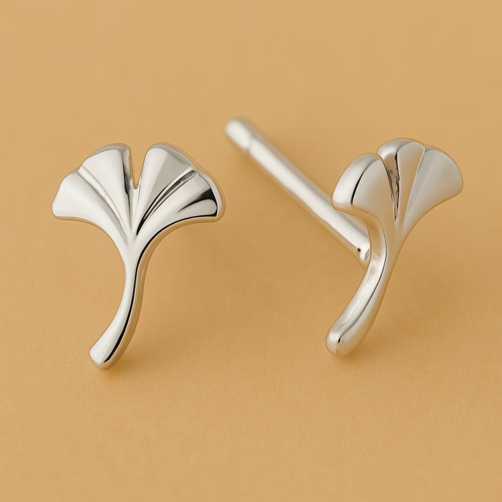 Sterling Silver Ginkgo Leaf Stud Earrings: Botanical Jewelry Gift