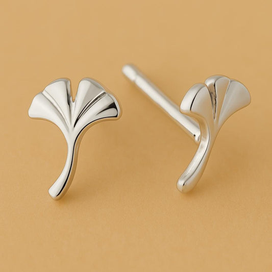 Sterling Silver Ginkgo Leaf Stud Earrings: Botanical Jewelry Gift