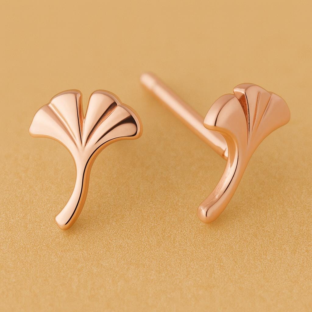 Sterling Silver Ginkgo Leaf Stud Earrings: Botanical Jewelry Gift