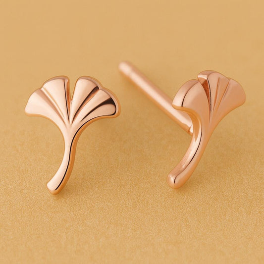Sterling Silver Ginkgo Leaf Stud Earrings: Botanical Jewelry Gift