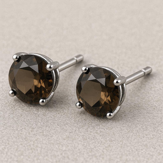 Green CZ Stud Earrings 925 Silver | Round Cut Gemstone Solitaire | Sterling Silver Jewelry Gift