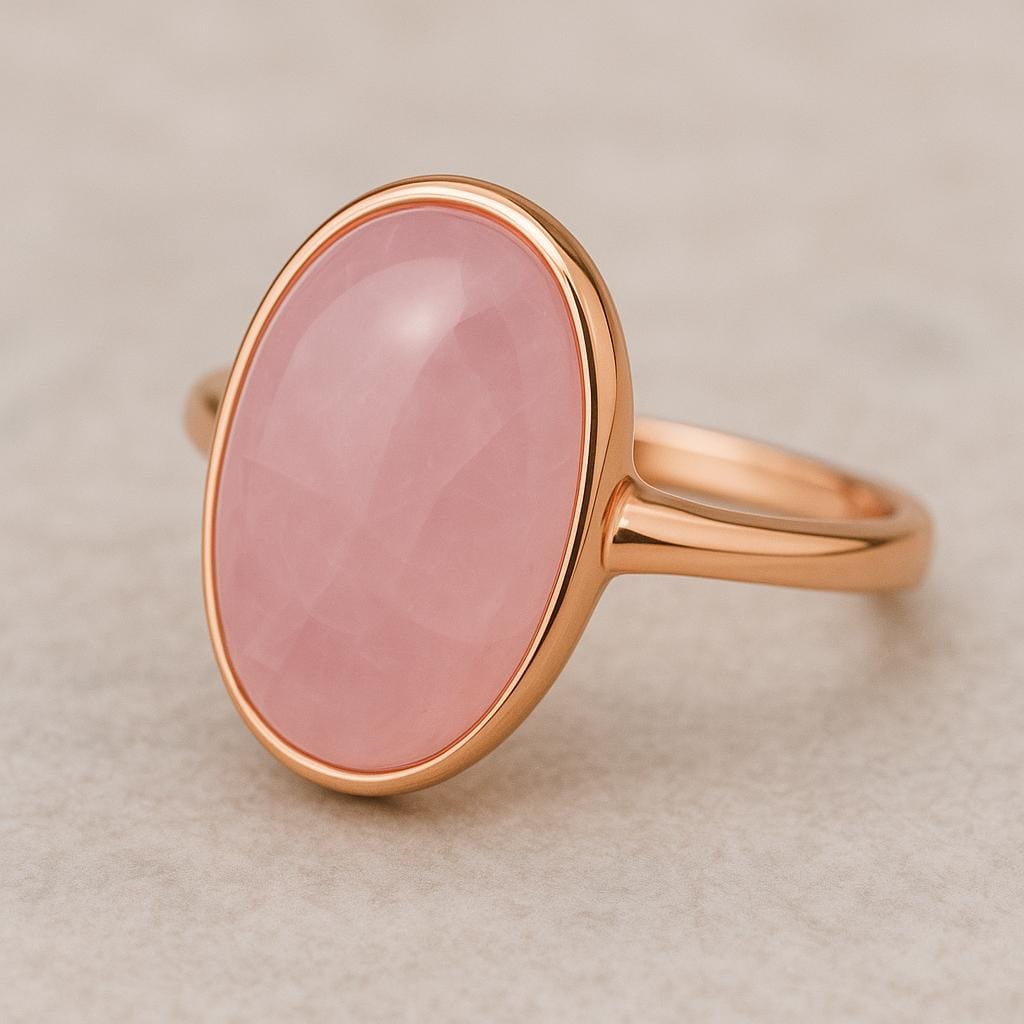 Rose Quartz Oval Ring: Rose Gold Plated 925 Sterling Silver