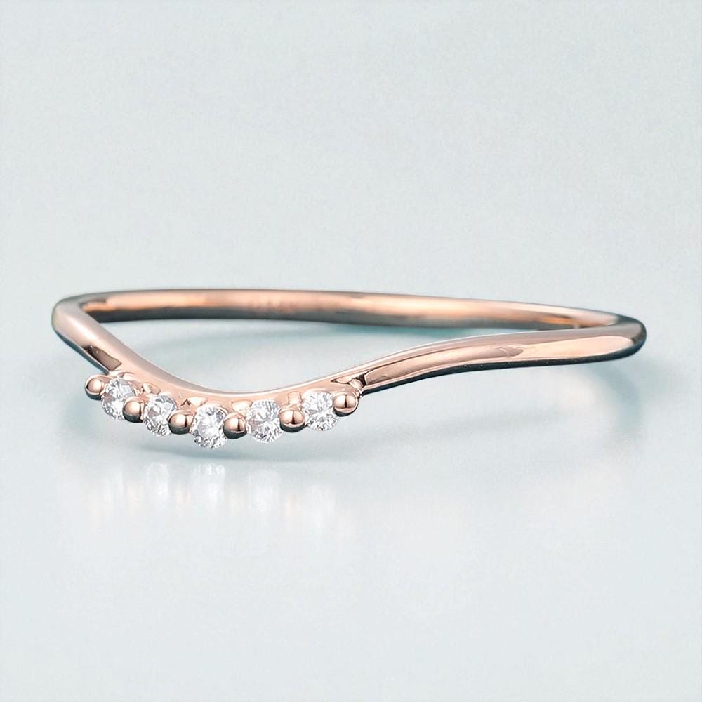 925 Silver Rose Gold V Shaped CZ Band – Dainty Chevron Stacking Wedding Promise Ring
