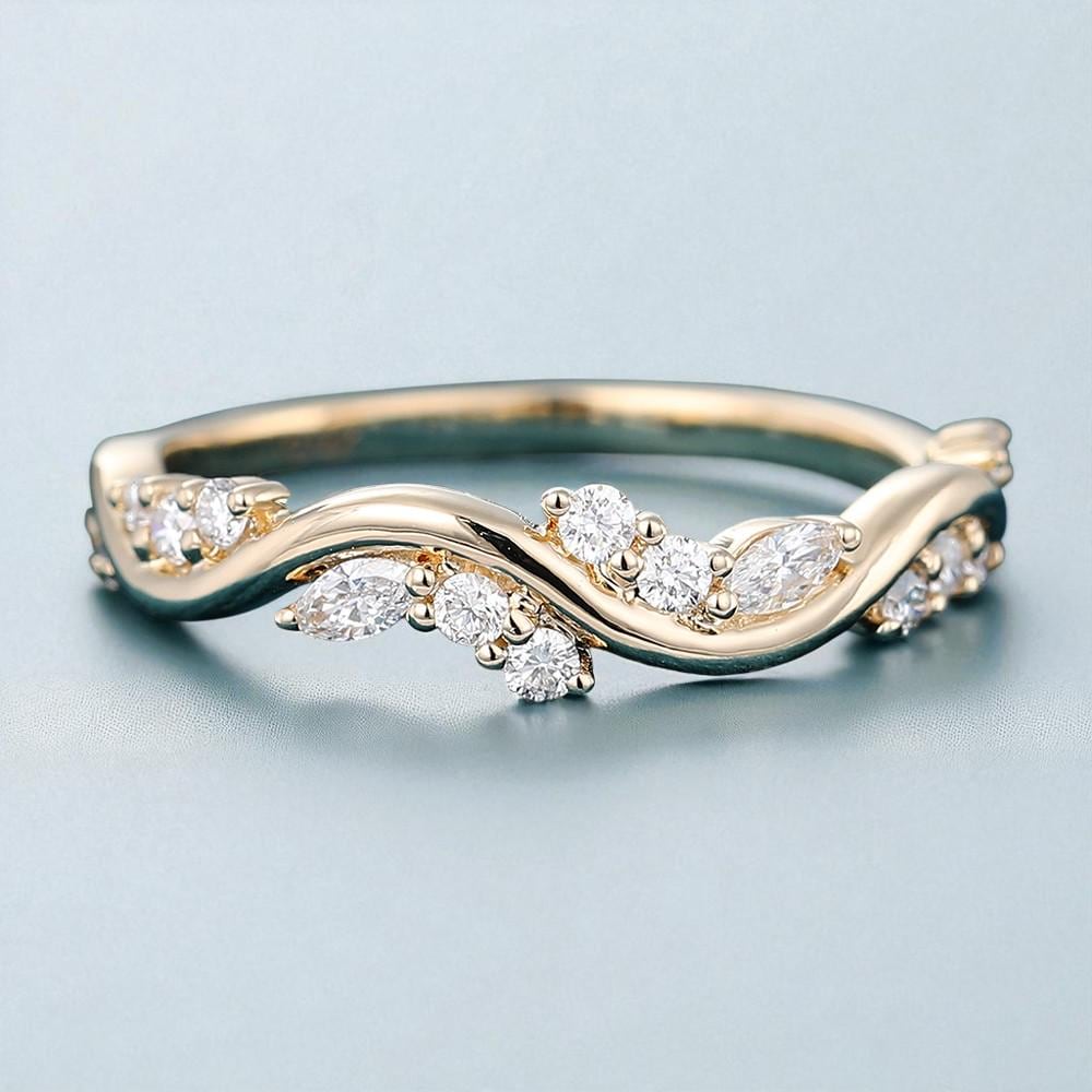 925 Silver CZ Twisted Band – Dainty Marquise Cluster Stacking Wedding Anniversary Ring