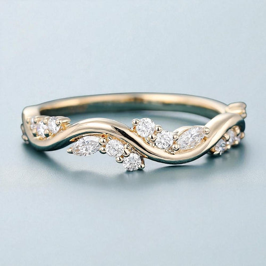 925 Silver CZ Twisted Band – Dainty Marquise Cluster Stacking Wedding Anniversary Ring