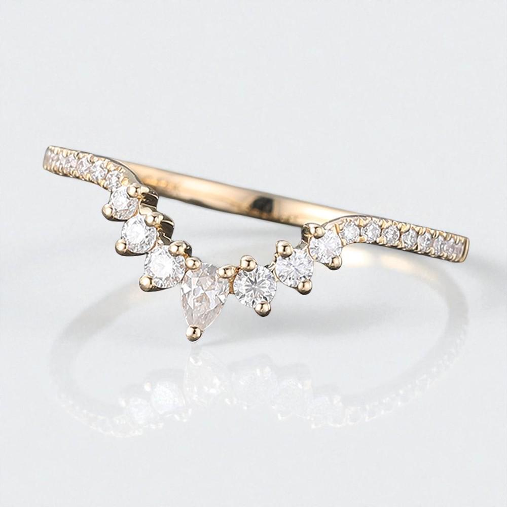 925 Silver V Shaped CZ Ring – Dainty Chevron Stacking Wedding Anniversary Band