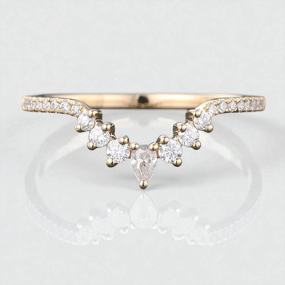 925 Silver V Shaped CZ Ring – Dainty Chevron Stacking Wedding Anniversary Band