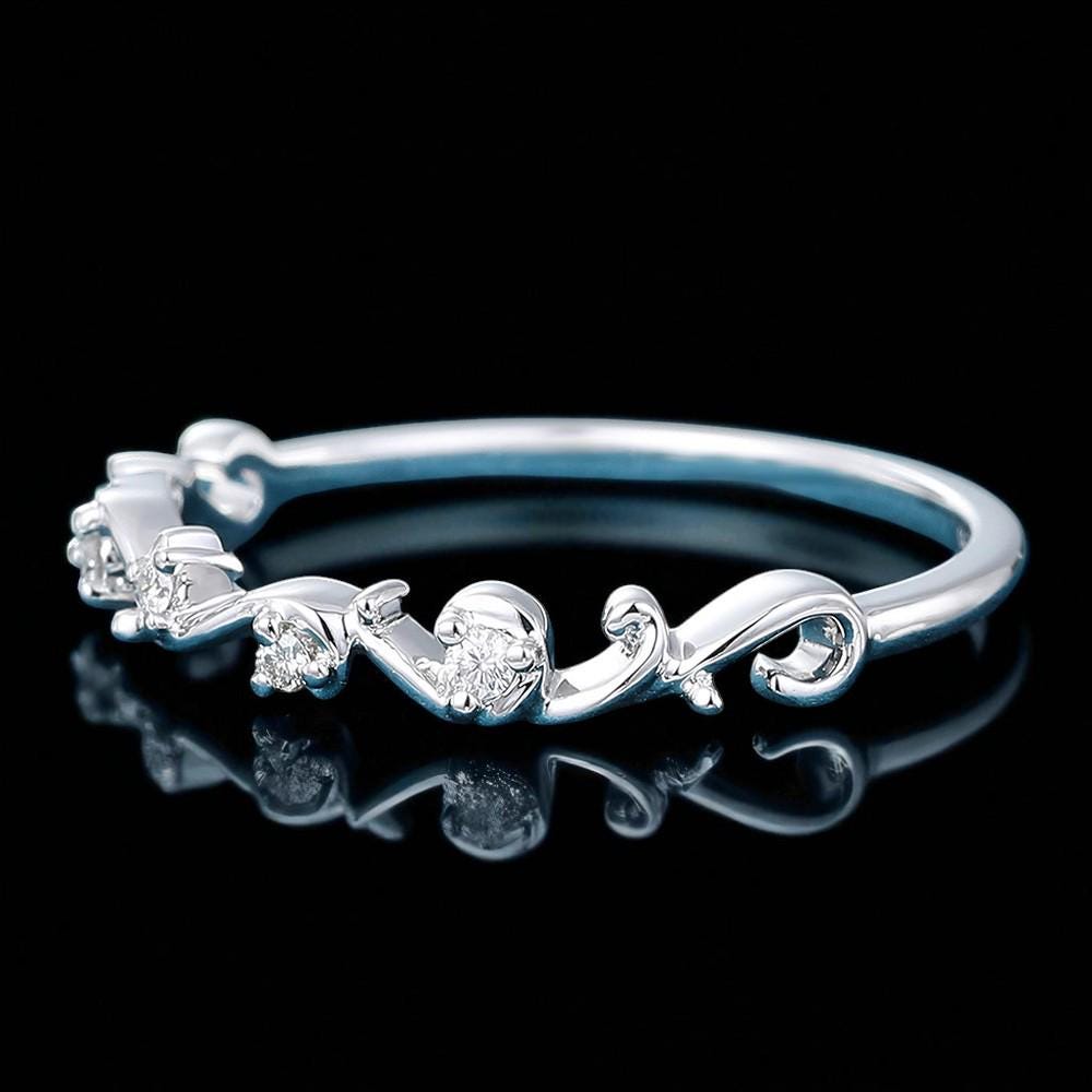 925 Silver CZ Vine Ring – Dainty Nature-Inspired Band, Elegant Stacking Promise Anniversary Jewelry