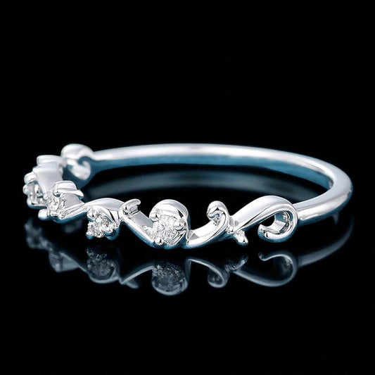 925 Silver CZ Vine Ring – Dainty Nature-Inspired Band, Elegant Stacking Promise Anniversary Jewelry