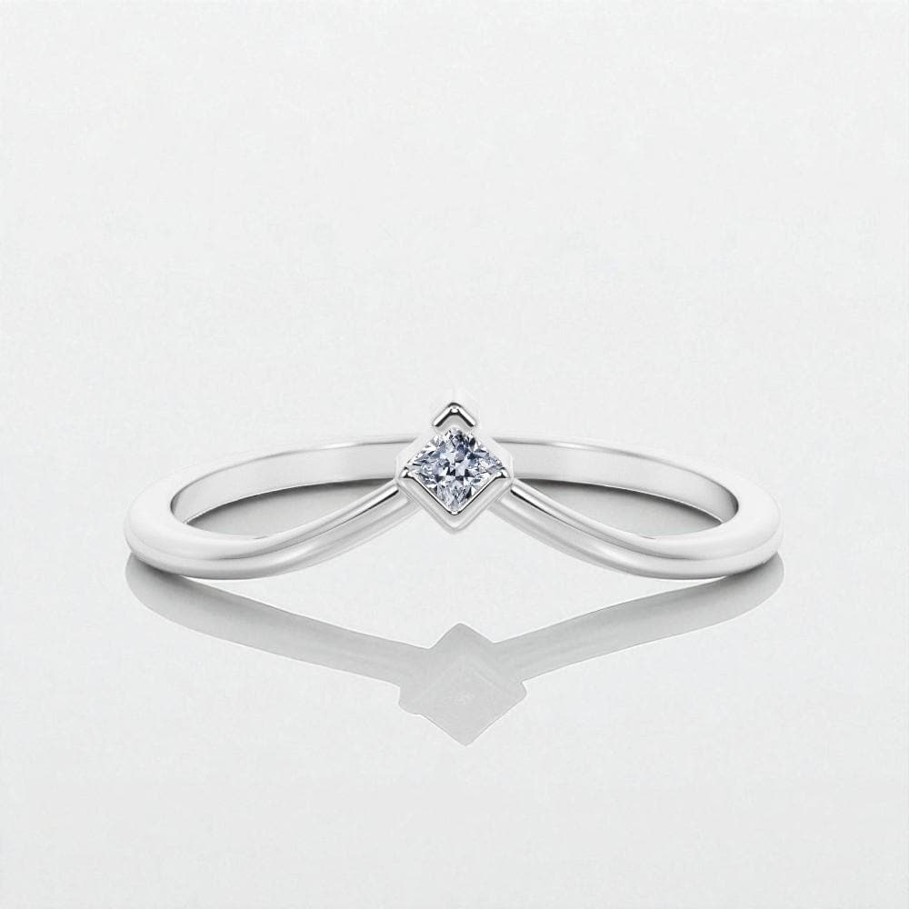 925 Silver Solitaire CZ V Shaped Ring – Dainty Minimalist Promise Stacking Wedding Band