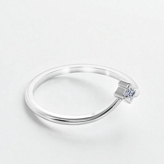 925 Silver Solitaire CZ V Shaped Ring – Dainty Minimalist Promise Stacking Wedding Band