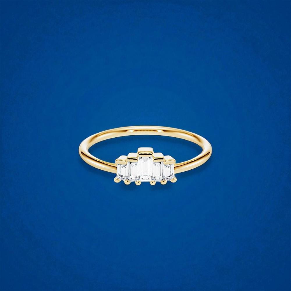 925 Silver Baguette CZ Ring – Dainty Stacking Minimalist Wedding Anniversary Band