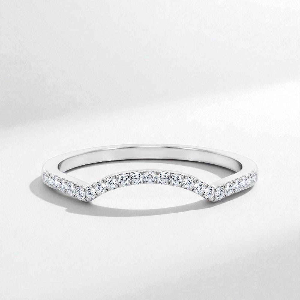 925 Silver CZ Chevron Band – Dainty Pavé V Shaped Stacking Wedding Anniversary Ring