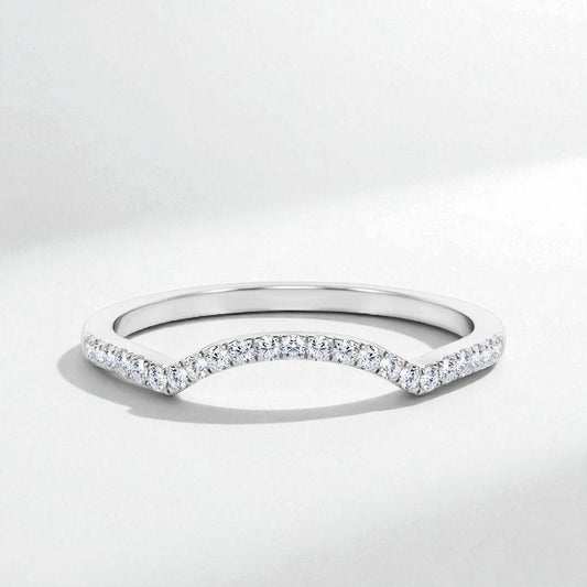 925 Silver CZ Chevron Band – Dainty Pavé V Shaped Stacking Wedding Anniversary Ring