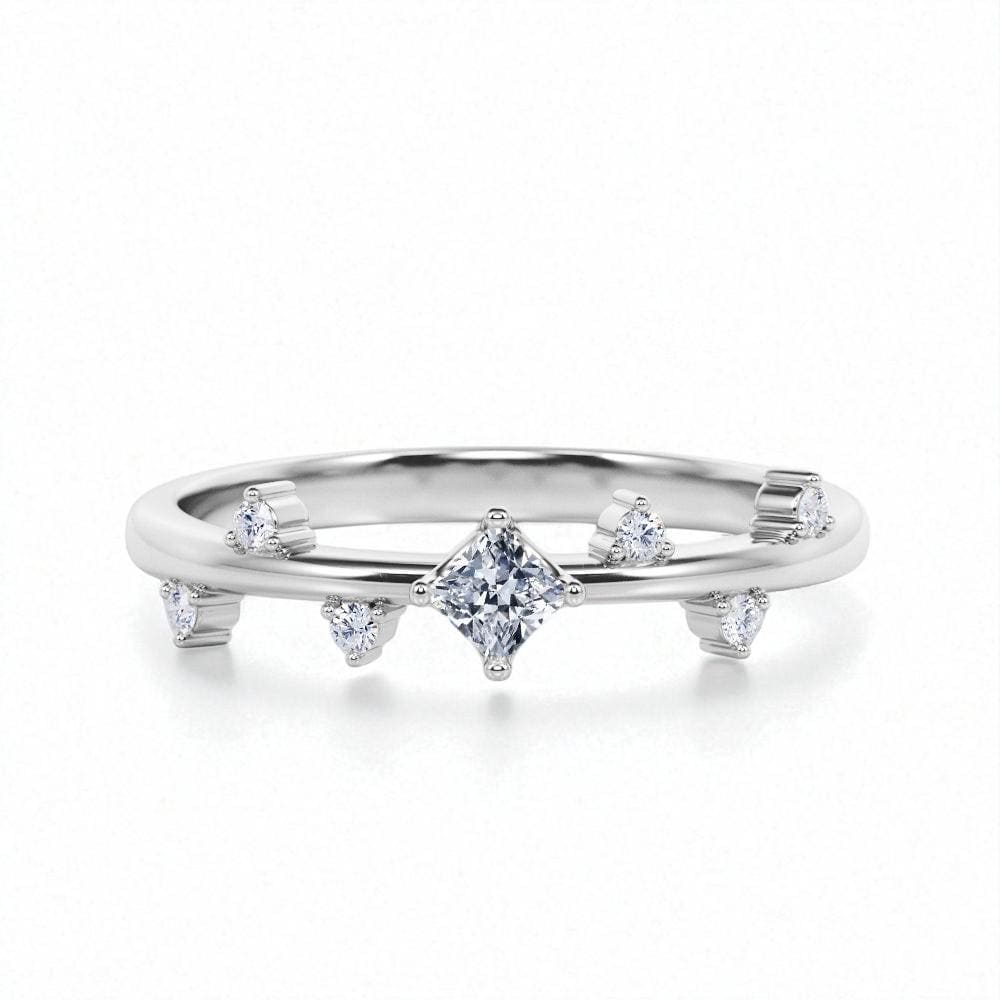 925 Silver CZ Princess Cut Ring – Dainty Solitaire Stacking Wedding Anniversary Band