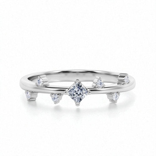 925 Silver CZ Princess Cut Ring – Dainty Solitaire Stacking Wedding Anniversary Band