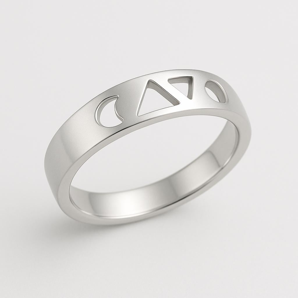 Sterling Silver Moon & Triangle Cutout Ring: Minimalist Geometric Band