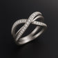 Sterling Silver CZ Crossover Ring: Pave Infinity Knot Band