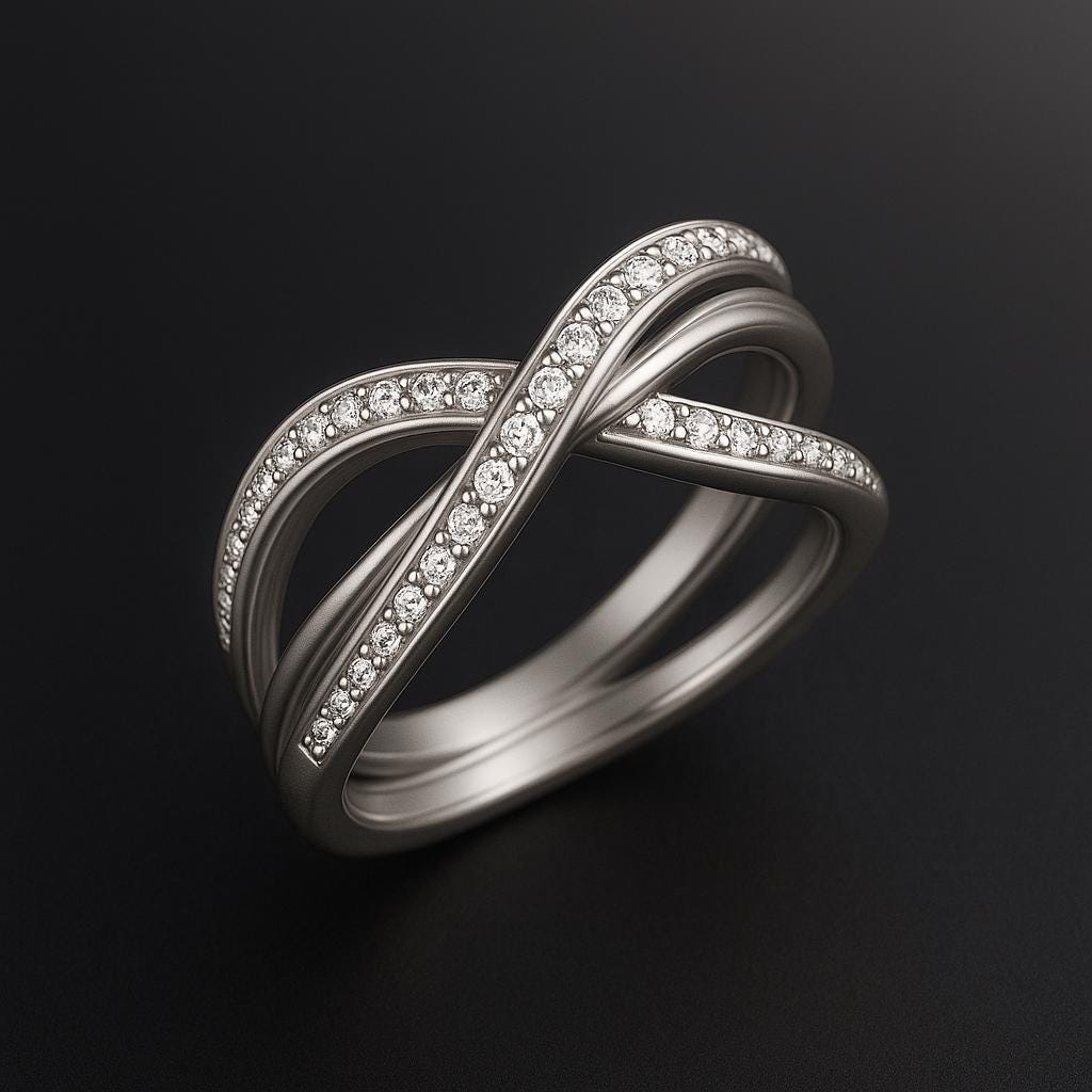Sterling Silver CZ Crossover Ring: Pave Infinity Knot Band