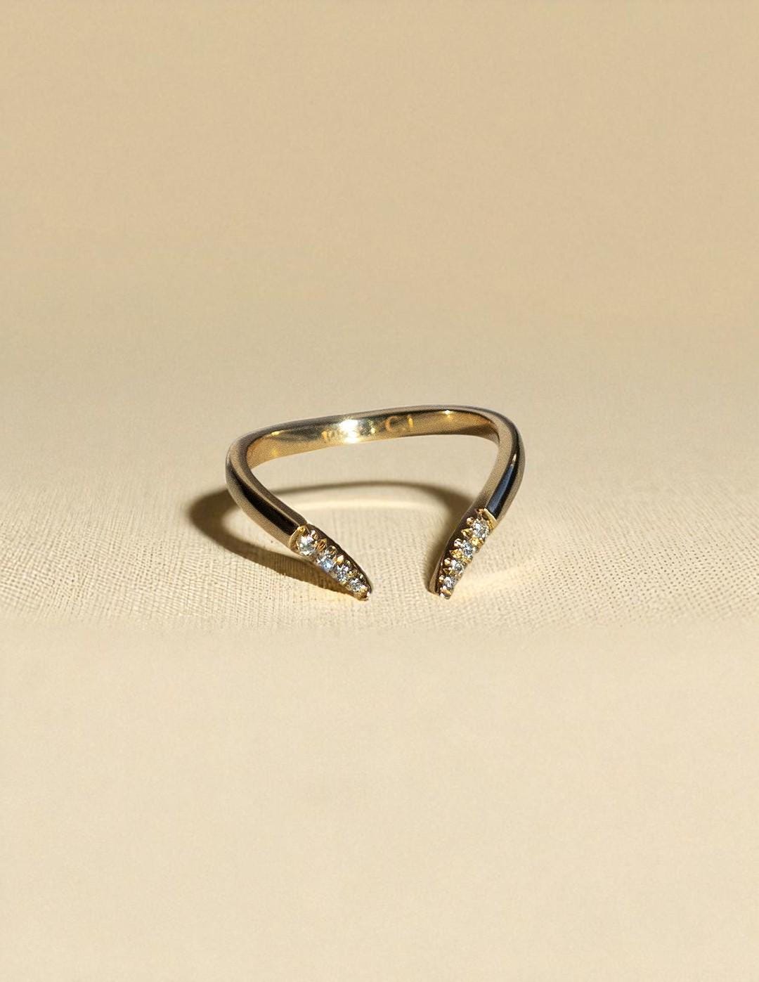 925 Silver Open CZ Ring – Dainty Chevron Stacking Minimalist Wedding Anniversary Band