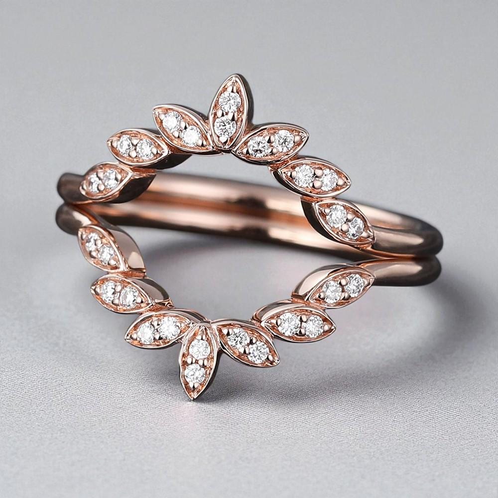925 Silver CZ Floral Wreath Ring – Dainty Leaf Stacking Wedding Anniversary Band