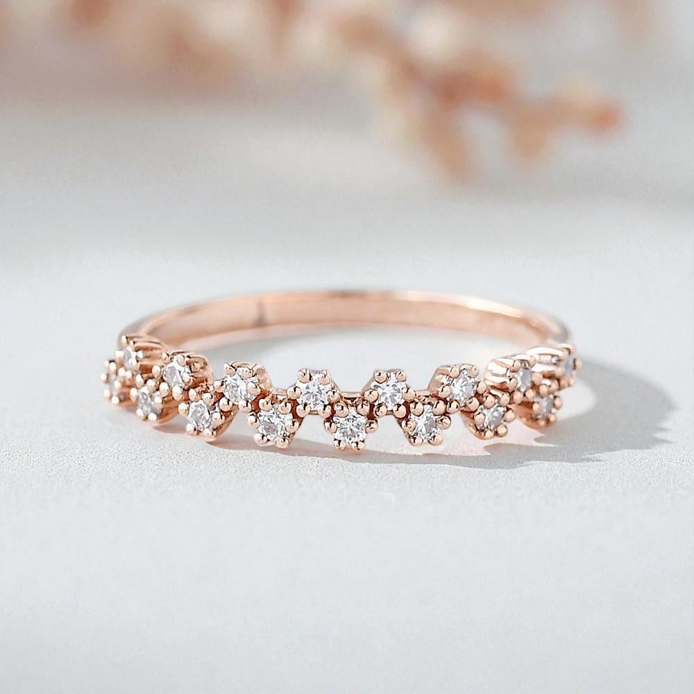 925 Silver CZ Cluster Band – Dainty Stacking Minimalist Wedding Anniversary Ring