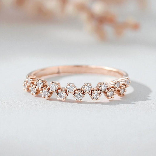 925 Silver CZ Cluster Band – Dainty Stacking Minimalist Wedding Anniversary Ring