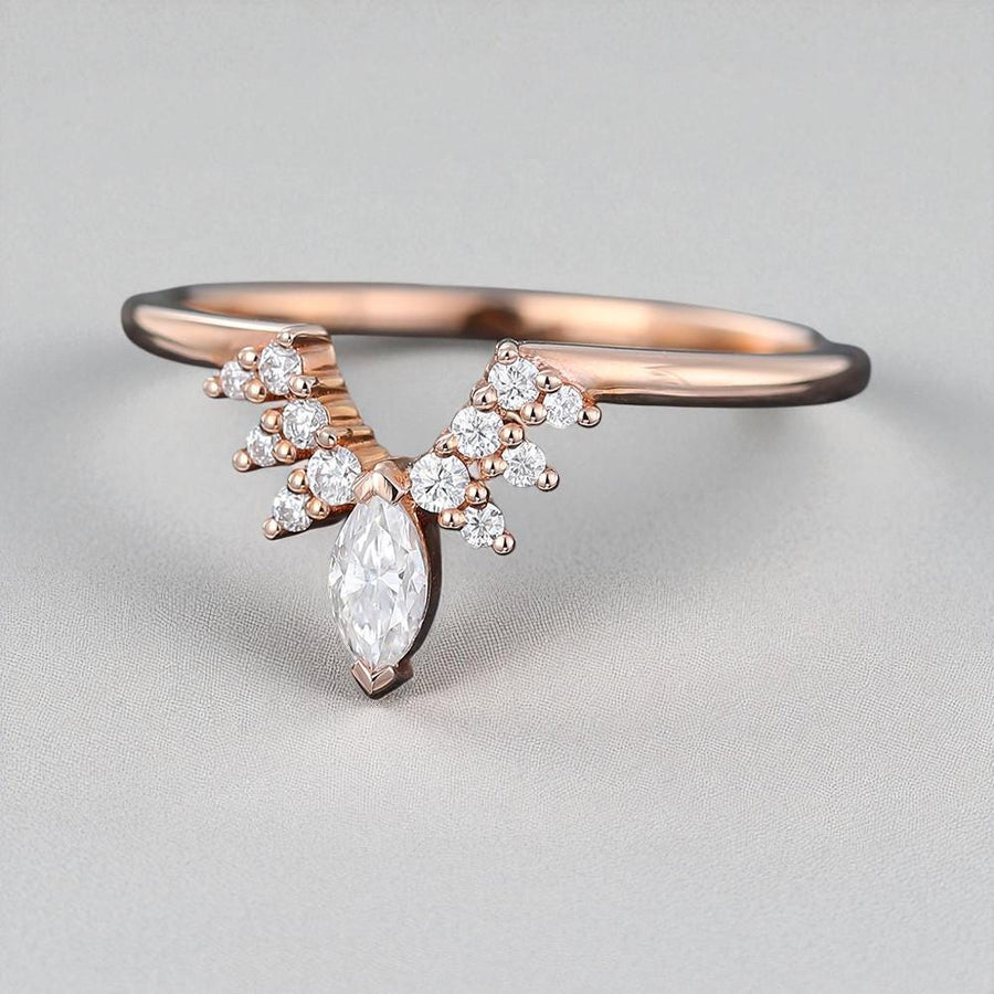 925 Silver  Marquise CZ Chevron Ring – Dainty V Shaped Stacking Wedding Anniversary Band