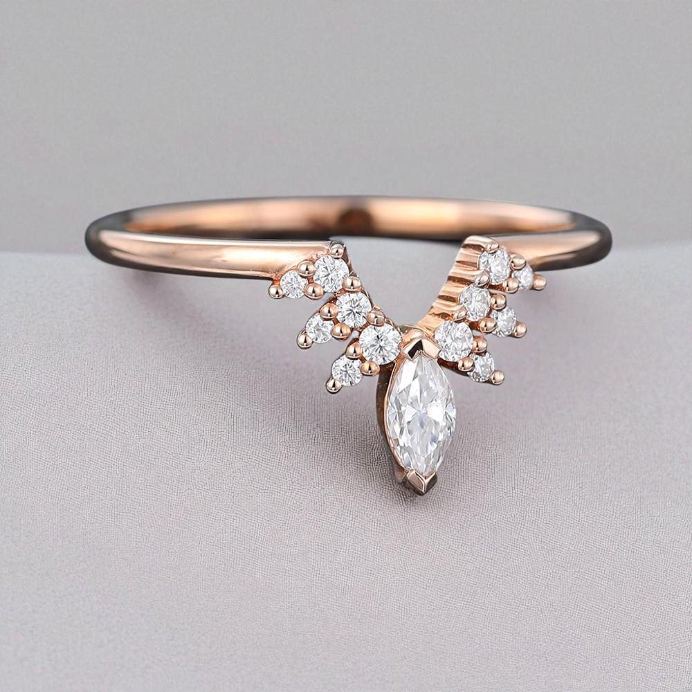 925 Silver  Marquise CZ Chevron Ring – Dainty V Shaped Stacking Wedding Anniversary Band