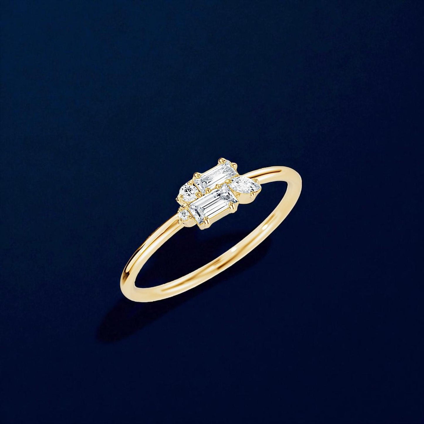 Gold Plated Sterling Silver CZ Cluster Ring – Baguette, Marquise, Round Cut