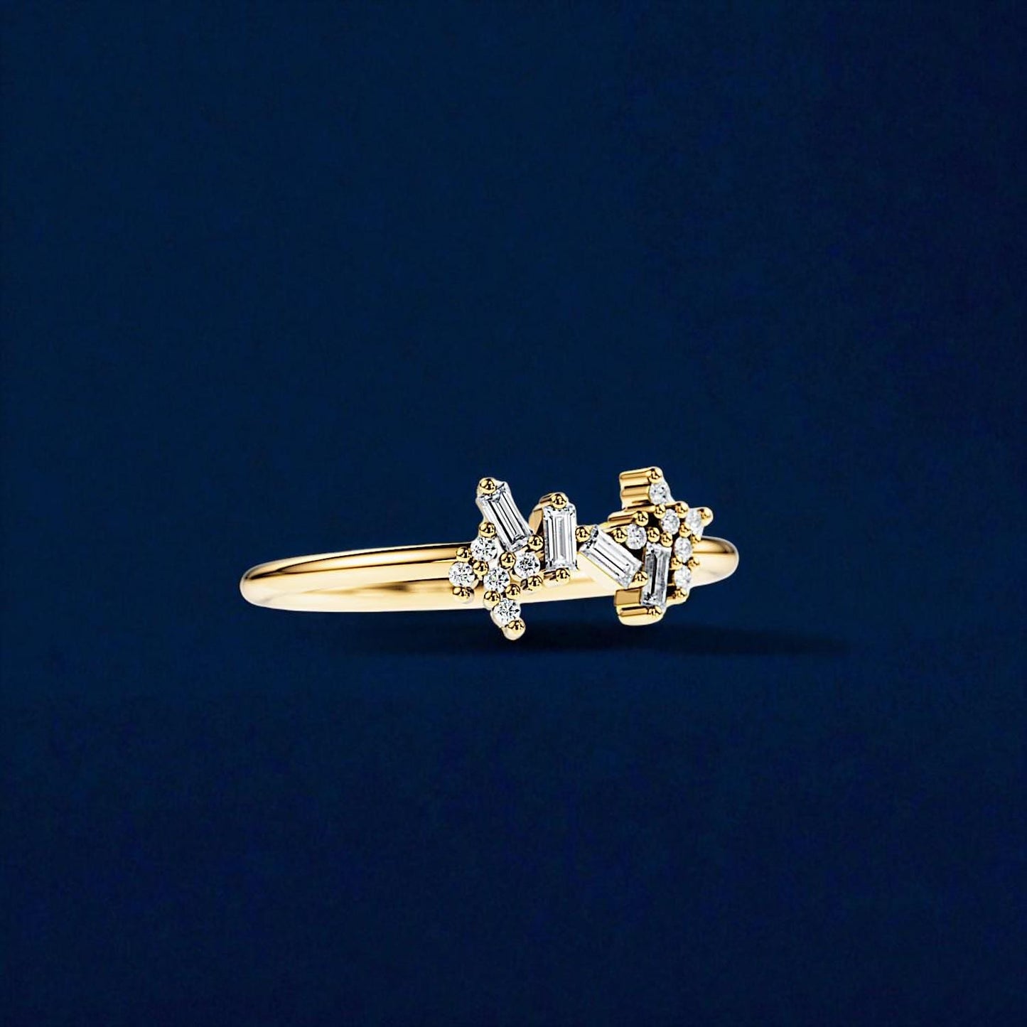 Gold Plated Sterling Silver CZ Cluster Ring, Open Band Stacking Jewelry