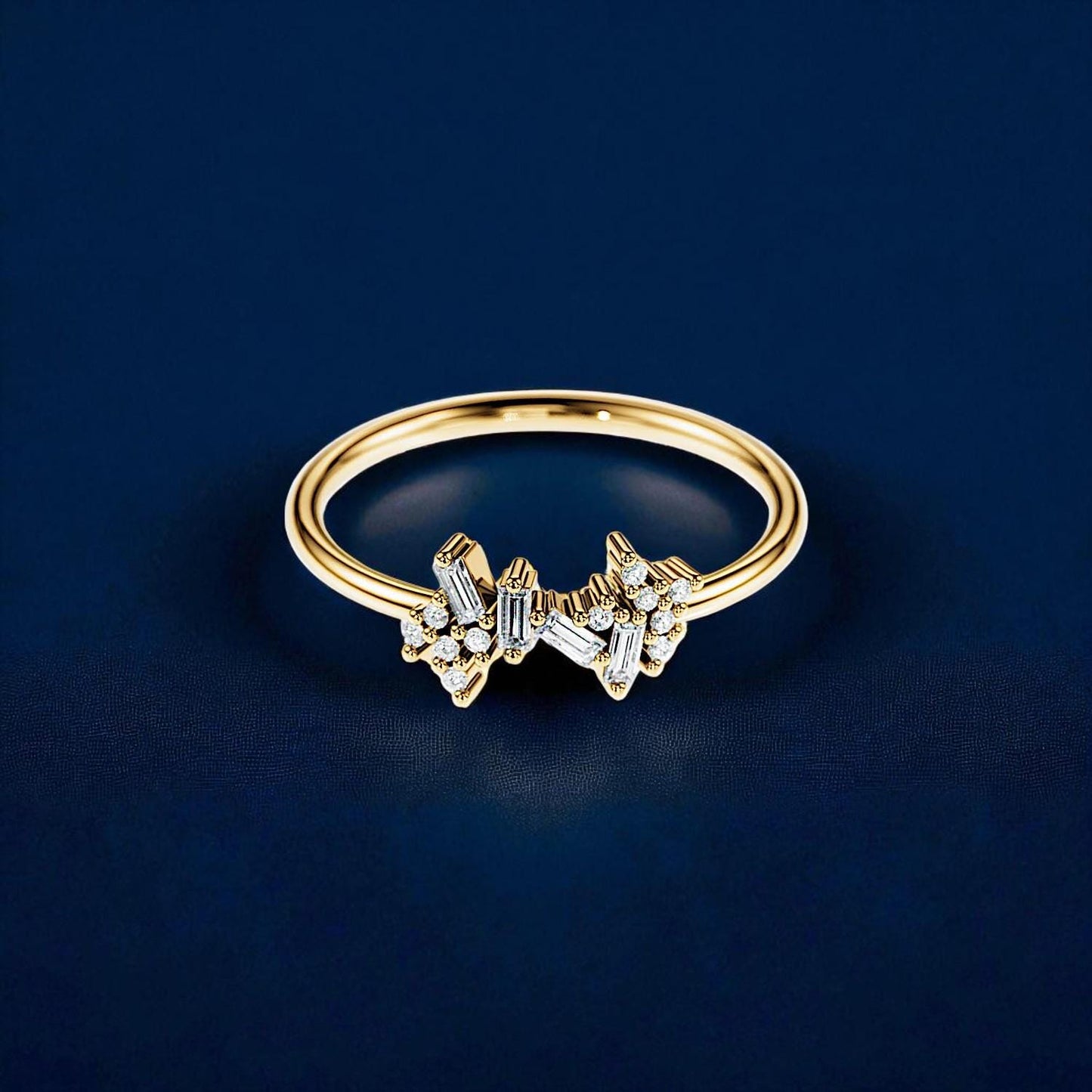Gold Plated Sterling Silver CZ Cluster Ring, Open Band Stacking Jewelry