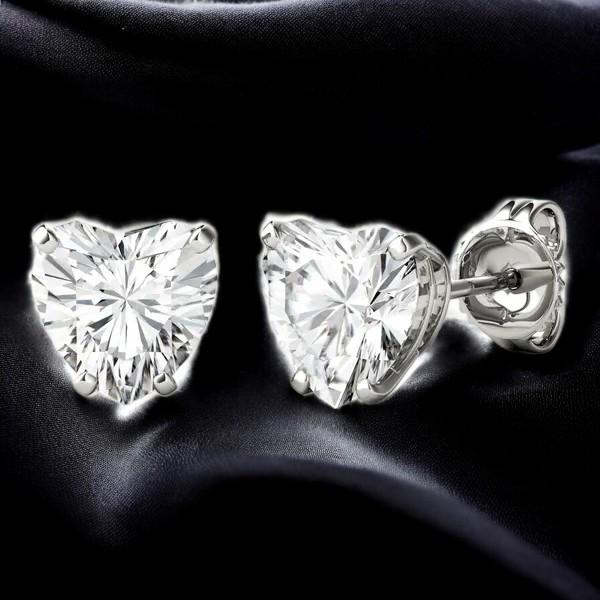Sterling Silver Heart CZ Stud Earrings, Romantic Jewelry