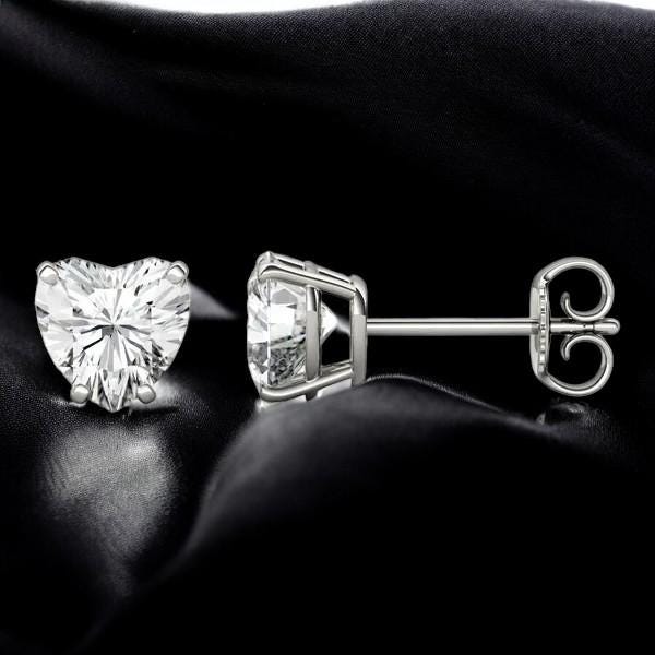 Sterling Silver Heart CZ Stud Earrings, Romantic Jewelry