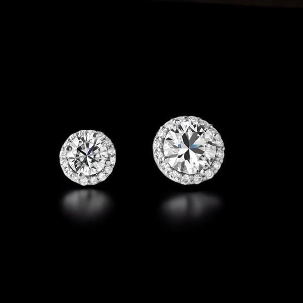 Sterling Silver Halo CZ Stud Earrings, Bridal Jewelry